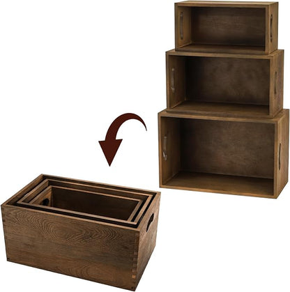 Hedume Set of 3 Nesting Wooden Crates, Wood Crate Box - Image 2