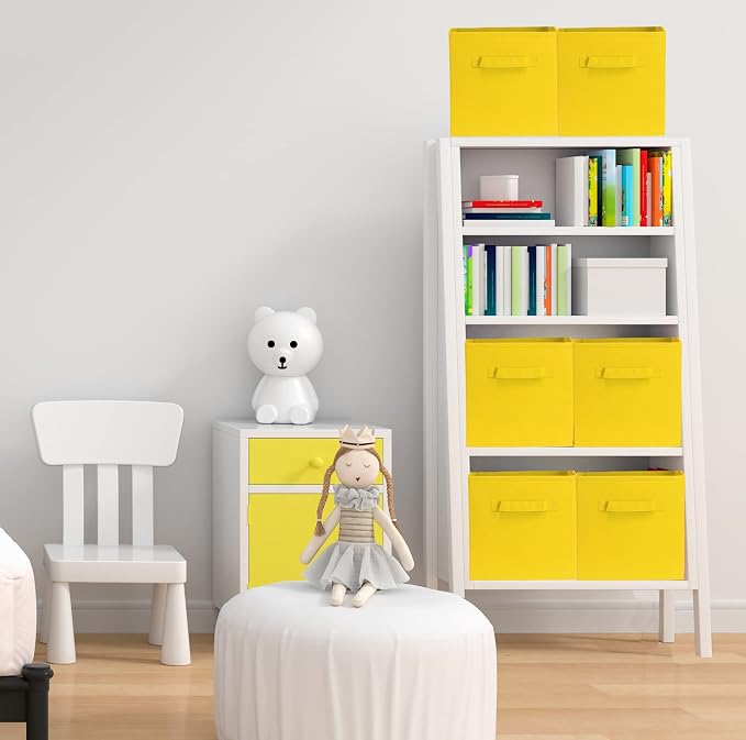 Simple Houseware Foldable Cube Storage Bins, 11-Inch Yellow - Image 4
