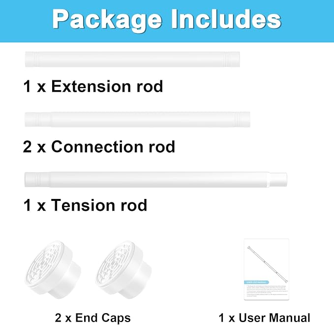 Tension Curtain Rod 30 To 63 Inch White Tension Rods Adjustable Spring Loaded - Image 8