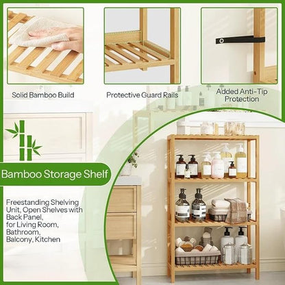 HOOBRO Bamboo Storage Shelf, 4-Tier Freestanding Shelving Unit, 23.6 x 10.2 x - Image 7