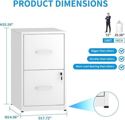2 Drawer File Cabinet with Lock, Vertical Metal Filing Cabinet Under Desk - Image 3