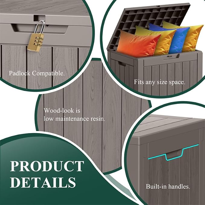 30 Gallon Outdoor Storage Box, Resin Deck Boxes Waterproof, Indoor Outdoor Bin - Image 3