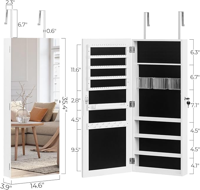 Jewelry Armoire Cabinet with Full Length Mirror, Mirror with Jewelry Storage - Image 5