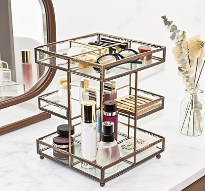 Vintage Glow Antique 360 Degree Rotating Makeup Organizer, 4-Tier Spinning by UniqueHandmadeGlassBeautyDisplayfromHersoo