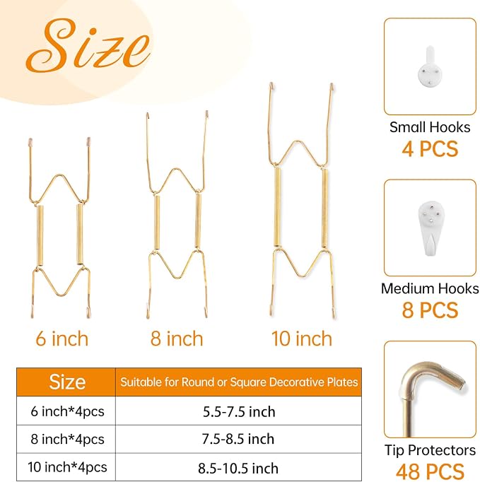 Bilillo 12 pcs Plate Hangers for The Wall, 6/8/10 Inch Invisible Decorative - Image 2
