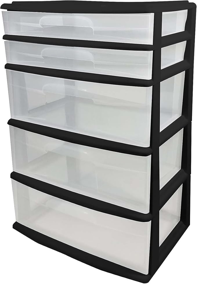HOMZ Plastic 5 Drawer Wide Storage Tower by Homz