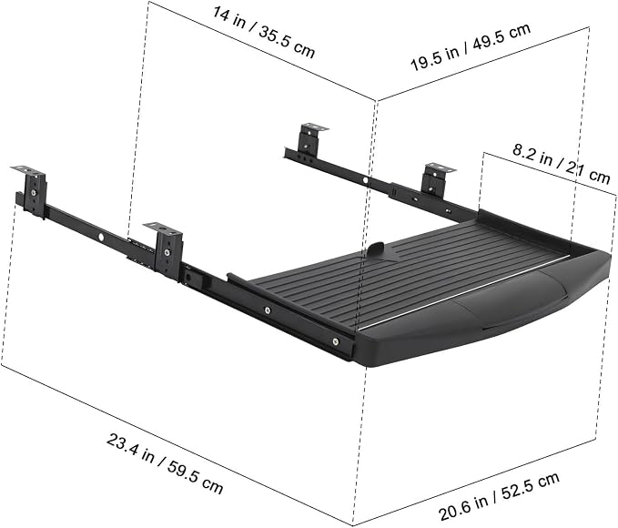 TEHAUX Under-Desk Keyboard Tray 20.67×9.06 in – Adjustable Slide-Out Drawer & - Image 2