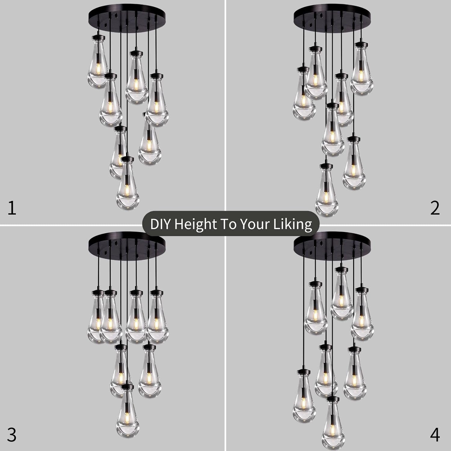 7 Light Raindrop Chandeliers, Bronze Teardrop Cluster Pendant Lights Kitchen Island, Black Dining Room Chandelier Over Table Hanging Pendant Lighting for High Ceiling, Entryway Staircase