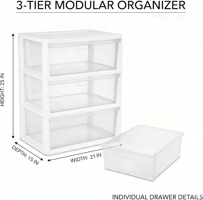 3 Drawer Storage Tower, Wide Plastic Floor Organizer - Image 2