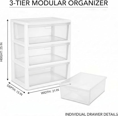 3 Drawer Storage Tower, Wide Plastic Floor Organizer - Image 2