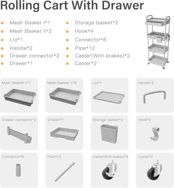 4 Tier Rolling Utility Cart - Image 4