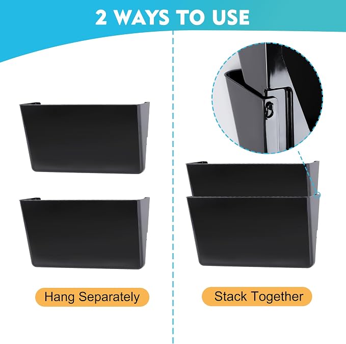 6 Pack Black Plastic Single Pocket Hanging File Organizer, Wall Mount Paper - Image 3
