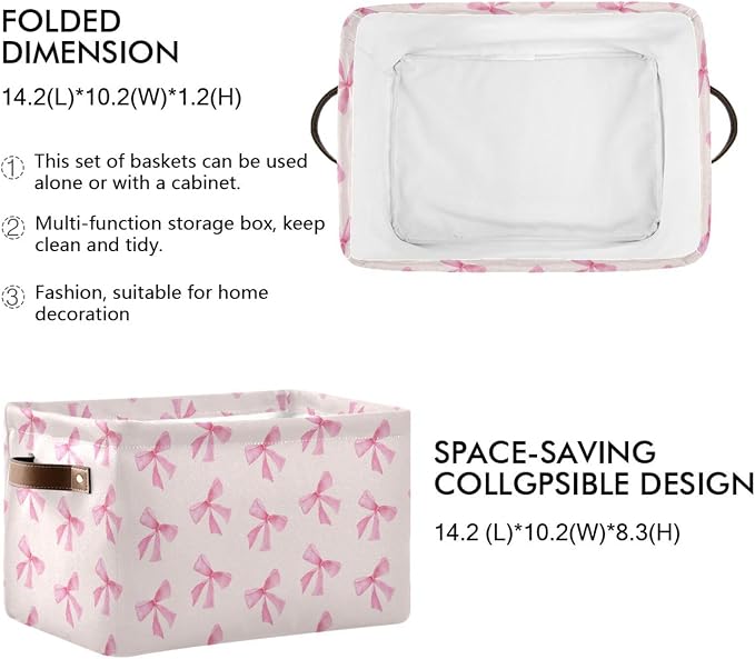 Pink Bow Foldable Storage Basket - Image 2