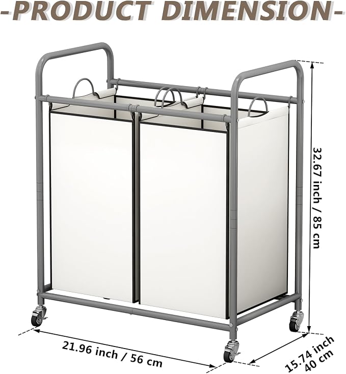 SUOERNUO Laundry Hamper Basket 2 Bag Laundry Sorter Cart - Image 5