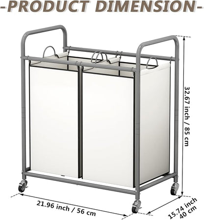 SUOERNUO Laundry Hamper Basket 2 Bag Laundry Sorter Cart - Image 5