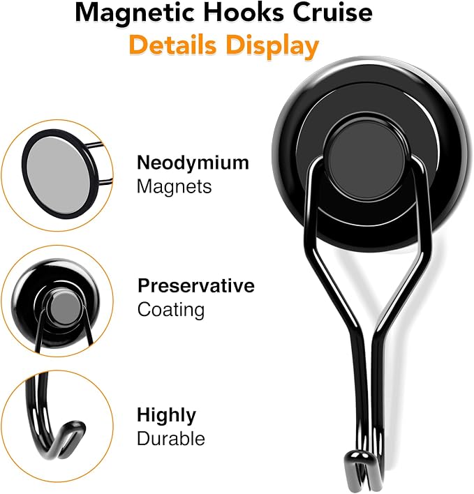 MIKEDE 120 LBS Black Magnetic Hooks, 6 Pack Swivel Swing Magnet Hooks Heavy Duty - Image 5