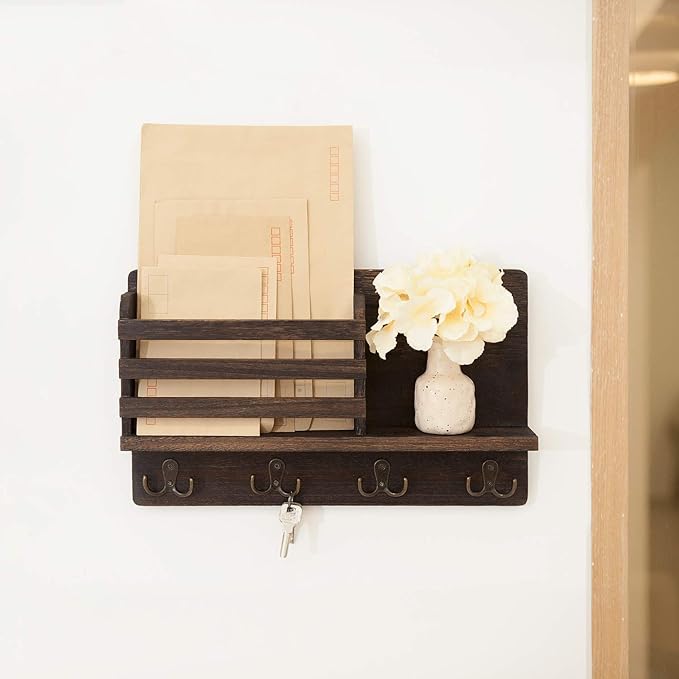 Dahey Wall Mounted Mail Holder Wooden Key Holder Rack Mail Sorter Organizer - Image 5