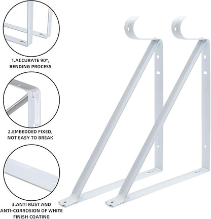 Closet Rod Brackets 11x9.5in, 2 Pack Closet Shelf Brackets, Wall Mounted - Image 2