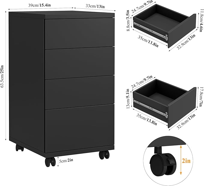 BOTLOG 4-Drawers Chest, Mobile Under Desk Drawer - Image 2