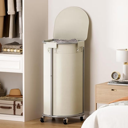 Rolling Laundry Basket with Lid, 100L Laundry Hamper with Wheels, Half Round - Image 2