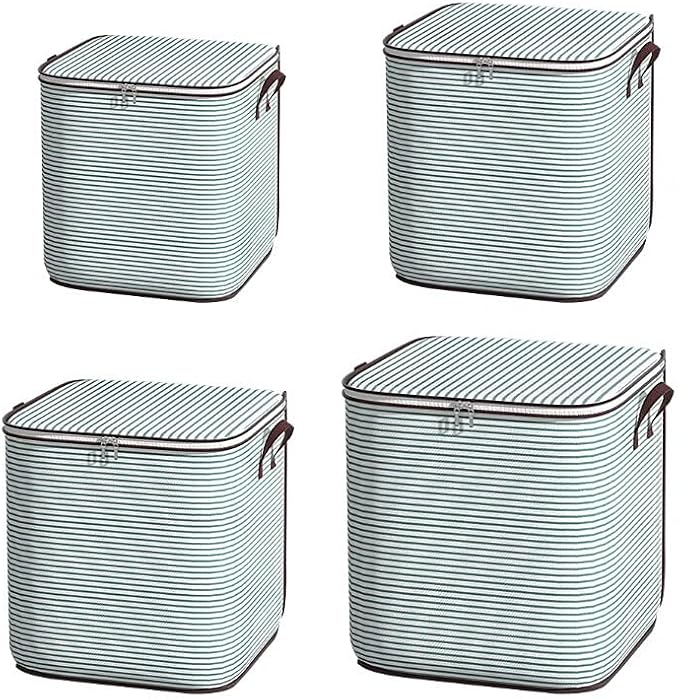 Large Clothes Storage Bins, 4 Pack Foldable Blanket Storage Bags, Storage by KyeeaDIY