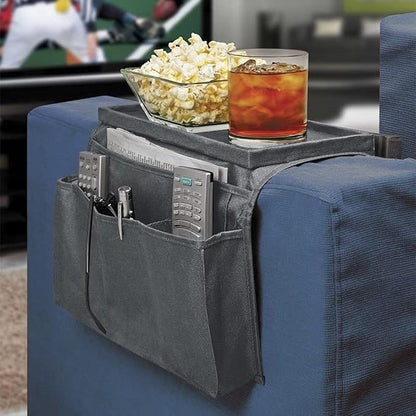 5 Pockets TV Remote Control Holder Couch Sofa Tray Armrest Organiser Oxford - Image 2