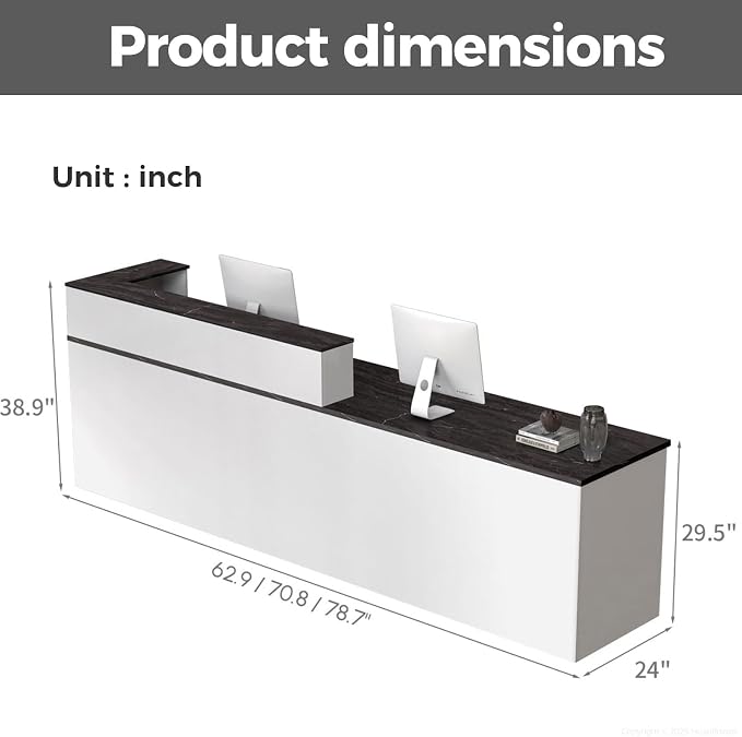 L Shape Reception Desk with Counter, Lockable Drawer, Keyboard Tray, and - Image 2