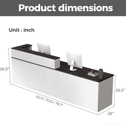 L Shape Reception Desk with Counter, Lockable Drawer, Keyboard Tray, and - Image 2