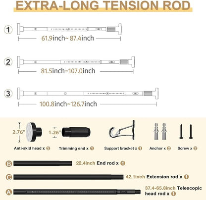 Black Tension Curtain Rod 41-126 In, Outdoor Curtain Rod | No Drilling - Image 2