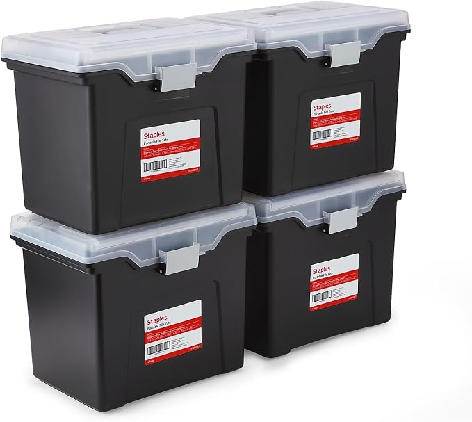STAPLES File Box Portable Tote, Letter Size, 4/Carton | Lightweight storage tote by Staples
