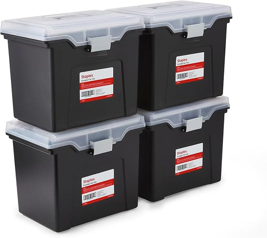 STAPLES File Box Portable Tote, Letter Size, 4/Carton | Lightweight storage tote by Staples