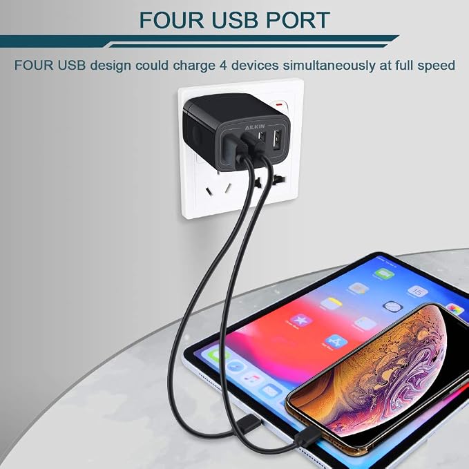Wall Charger, USB Charger Adapter, AILKIN 4.8A 4Multi Port Fast Charging | USBA - Image 5