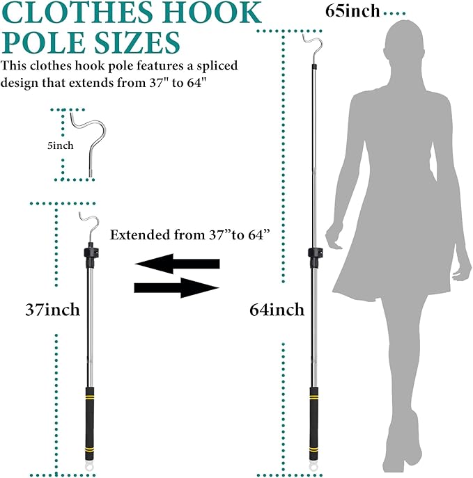 Clothes Hanger Reaching Hook Telescopic Adjustment clothes hook pole Light and - Image 2