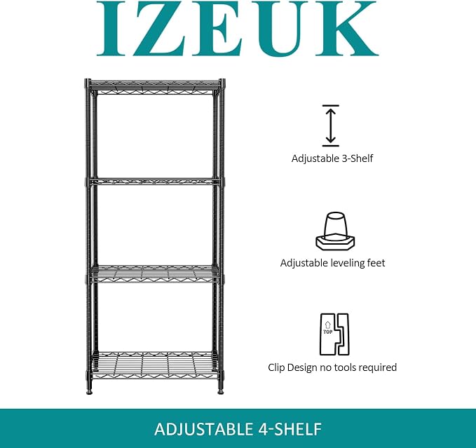 4 Tier Wire Shelf, 1000 LBS Black Wire Shelving Unit - Image 5
