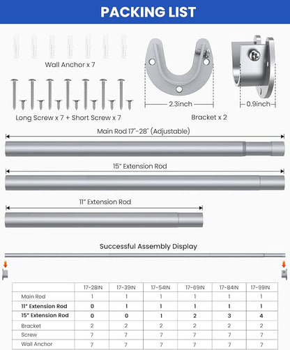 Supforce 2 Pack Closet Rods for Hanging Clothes, 17 to 28 Inches Stepless - Image 8