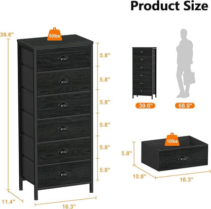 Furnulem Tall Dresser with 6 Drawers, Vertical Bedside End Table & Chest - Image 3