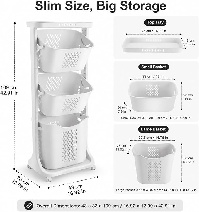3 Tier Laundry Basket, Stackable Rolling Laundry Sorte Multi-functional Clothes - Image 4