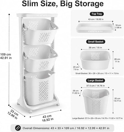 3 Tier Laundry Basket, Stackable Rolling Laundry Sorte Multi-functional Clothes - Image 4