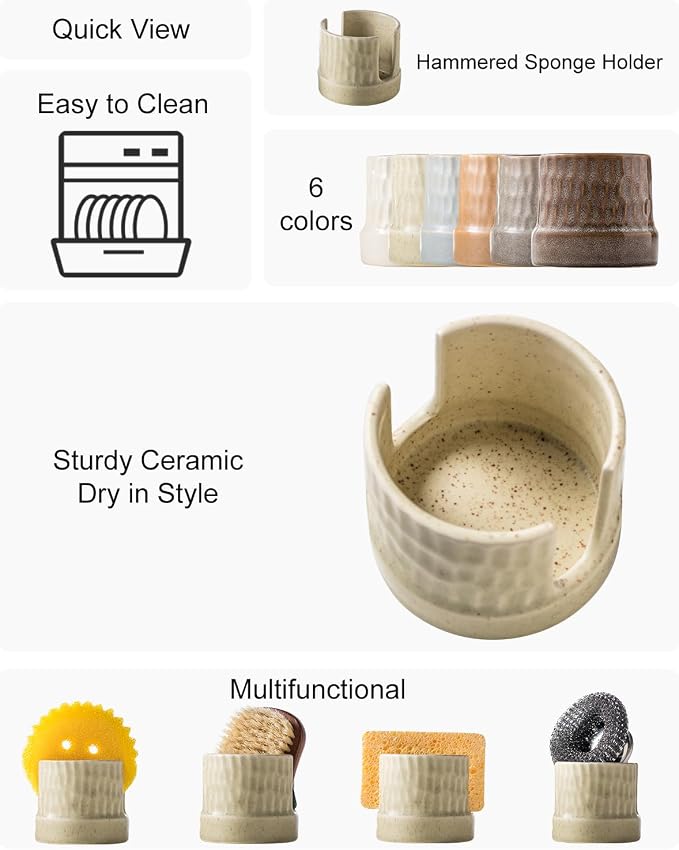 Kitchen Sponge Holder, Ceramics Sponge Dish Rack Sink Scrub Caddy - Image 2
