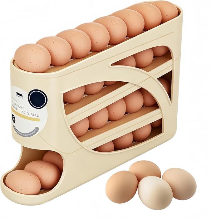 Automatic Egg Dispenser for Refrigerator, 4-Tier Rolling Egg Holder, by Unknown
