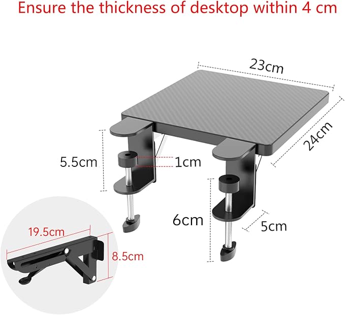 Sisyphy Ergonomics Desk Extender Tray, 9.5x9.1" Punch-Free Clamp on, Foldable - Image 5
