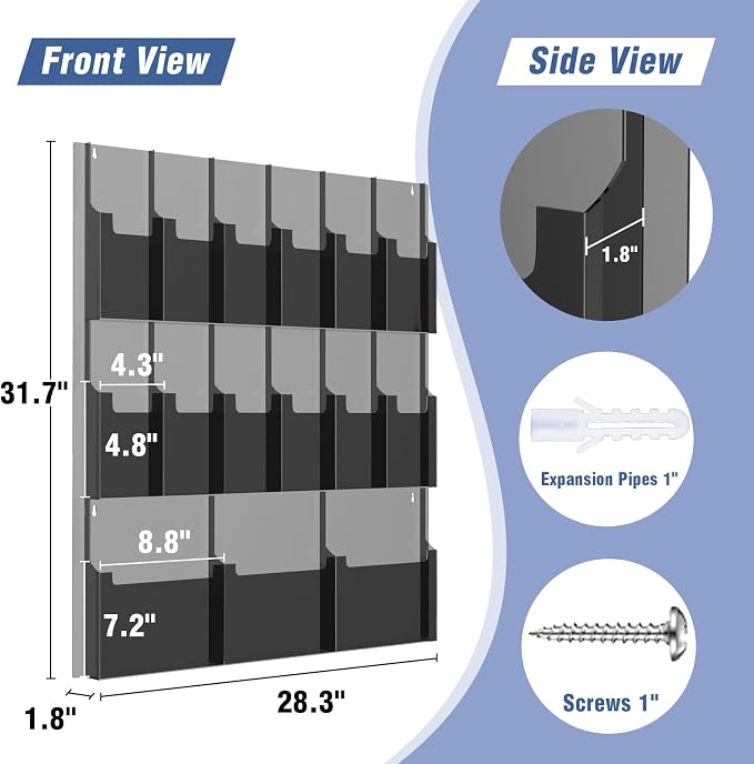 Acrylic Brochure Pamphlet Holder, 3 Magazine Holders and 12 Pamphlet Holders - Image 2