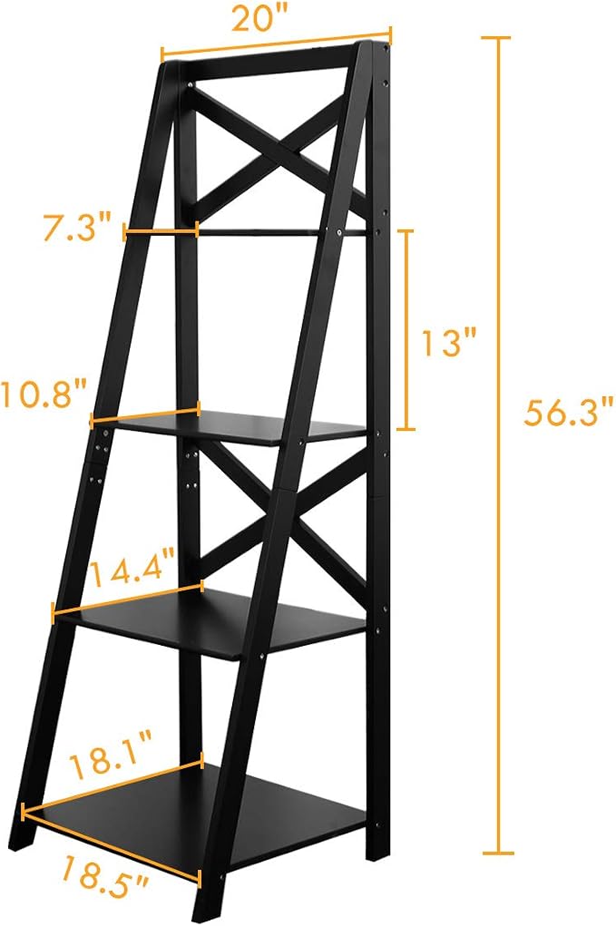 Tangkula 4-Tier Ladder Shelf Bookcase Leaning Free Standing Wooden Frame Decor - Image 3
