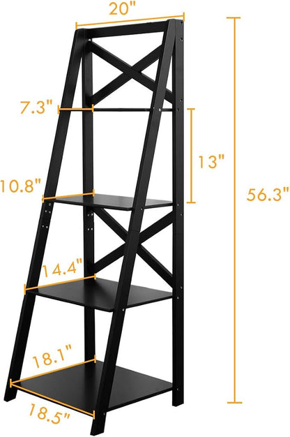 Tangkula 4-Tier Ladder Shelf Bookcase Leaning Free Standing Wooden Frame Decor - Image 3