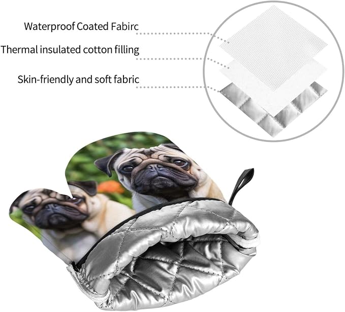 Pugs in The Garden Oven Mitts and Pot Holders 4-Piece Set, Extended Kitchen - Image 2