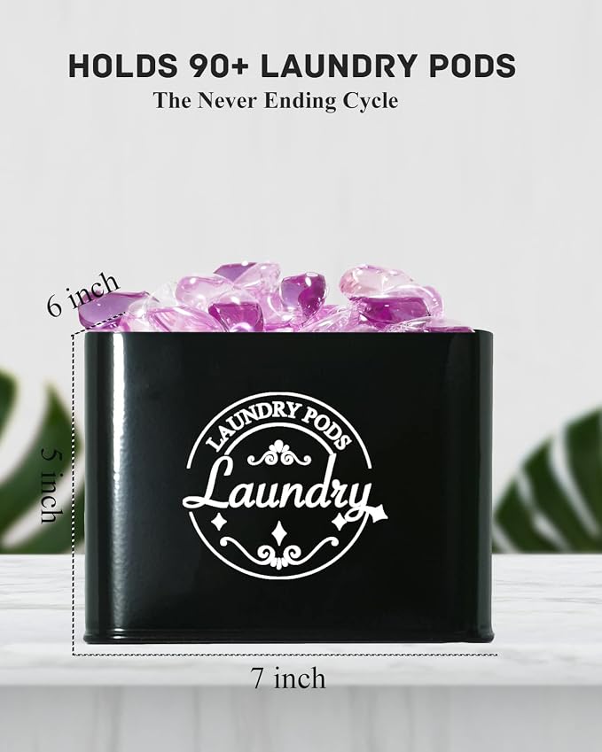 Laundry Pods Holder with Hinged Lid, Farmhouse Space-Saving Metal Container - Image 4