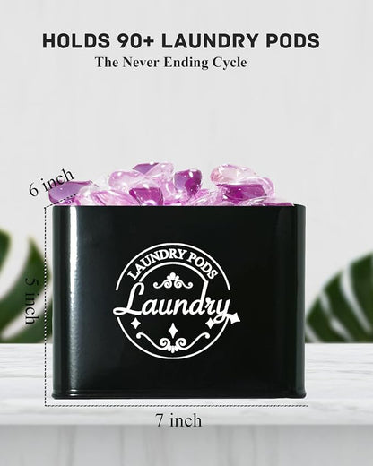 Laundry Pods Holder with Hinged Lid, Farmhouse Space-Saving Metal Container - Image 4