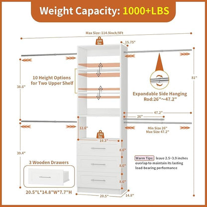 Fastgo Closet System with Drawers, 5-9FT Closet Organizer System with 4 - Image 2