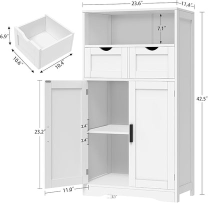 Iwell Bathroom Cabinet with Doors and Drawers, Freestanding Bathroom Storage - Image 3