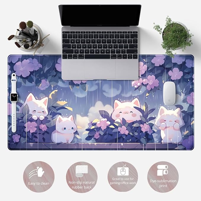 Kawaii Cat Desk Mat XXL Extended Purple Gaming Mouse Pad Large Mousepad - Image 6
